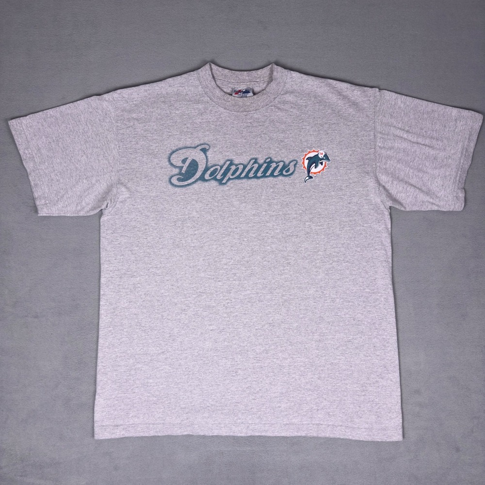 Vintage 90s Majestic Miami Dolphins NFL‎ T-Shirt Mens L Gray Embroidered Tee